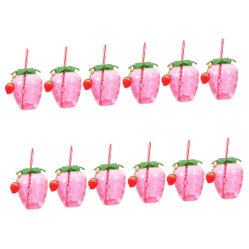 BESTOYARD 12 Pcs strawberry cup Hawaiian drink cups funny fruit straw cups tropical party favors straw plastic cup kawaii bottle fruit water bottle Water Cups strawberry bottle cute