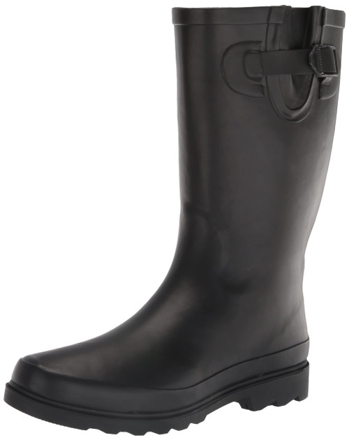 Western Chief Women Solid Tall Waterproof Rain Boot, Black Matte, 6