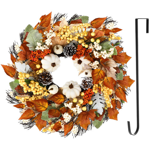 Tisancy Fall Wreath Autumn Front Door Wreath 16 Inches Harvest Wreath with Pumpkin Pine Cone Berry Maple Leaves Fall Decorations Supplies for Indoor Outdoor Window Wall Farmhouse Thanksgiving Decor Tisancy Fall Wreath Autumn Front Door Wreath 16 Inches Harvest Wreath with Pumpkin Pine Cone Berry Maple Leaves Fall Decorations Supplies for Indoor Outdoor Window Wall Farmhouse Thanksgiving Decor