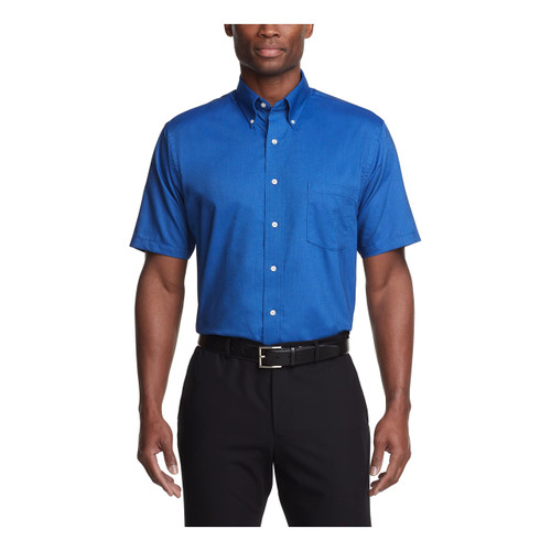 Van Heusen Men's Short Sleeve Dress Shirt Regular Fit Oxford Solid, English Blue, 3X-Large