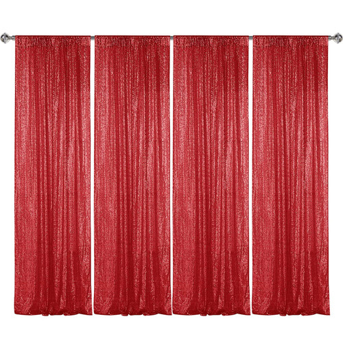 Sugargirl Red Sequin Backdrop Curtain 4 Panels 2FTx8FT Glitter Red Background Drapes Sparkle Photography Backdrop for Party Wedding Birthday Wall Decoration