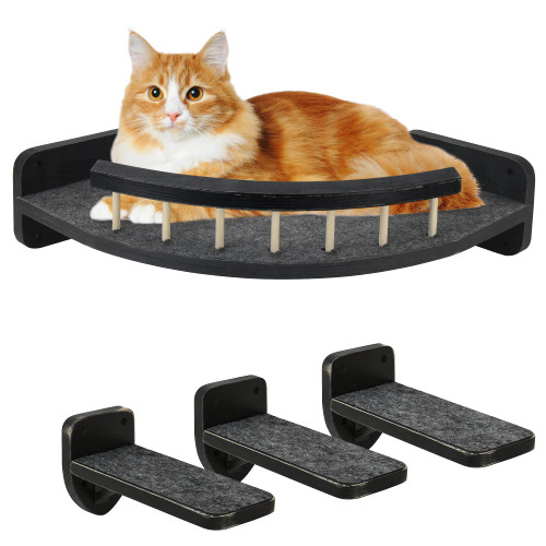 Cat Hammock Wall Shelves with 3 Steps, Cat Shelves and Perches for Wall, Cat Wall Furniture Cat Climbing Shelf, Cat Scratching Post for Indoor with Plush Covered, Gift