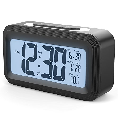 [Upgrade Version] Battery Operated Alarm Clock, GABONE Electronic Large LCD Display Digital Alarm Clocks with Snooze,Backlight,Night Light,Temperature (Black)