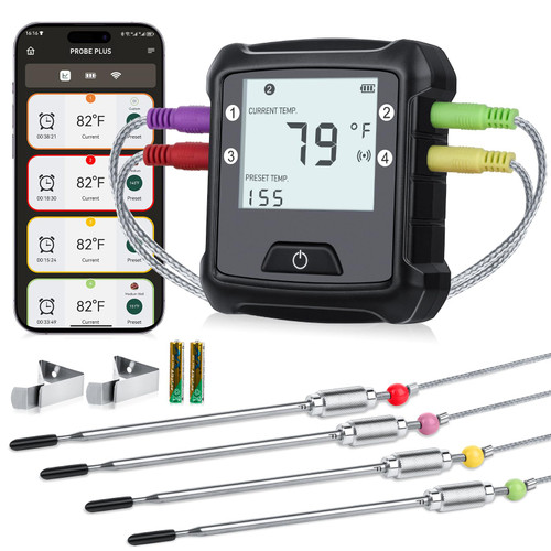 500ft Wireless Meat Thermometer, 4 Probes Bluetooth Meat Thermometer Digital with Alarm, Smart Grill Thermometer, Wireless Thermometer for Cooking Oven Smoker BBQ Kitchen 500ft Wireless Meat Thermometer, 4 Probes Bluetooth Meat Thermometer Digital with Alarm, Smart Grill Thermometer, Wireless Thermometer for Cooking Oven Smoker BBQ Kitchen