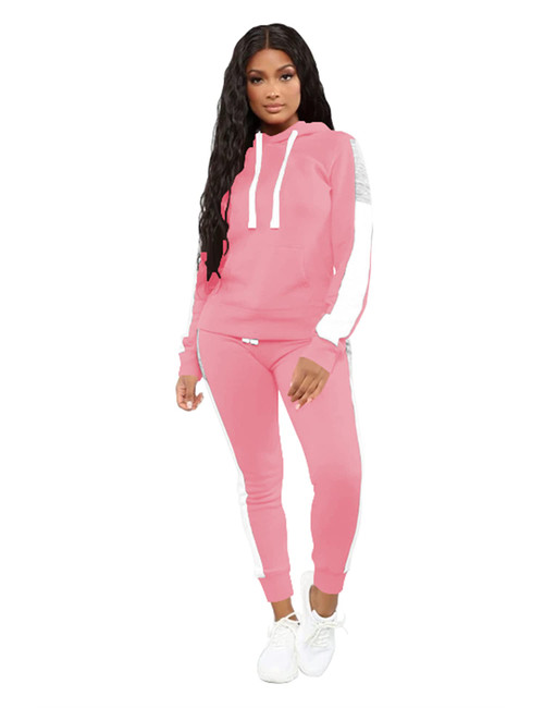 TOPSRANI Womens Sweatsuits Tracksuit Two Piece Outfits Casual Color Block Jogging Sweat Suits Matching Jogger Pants Set Pink L