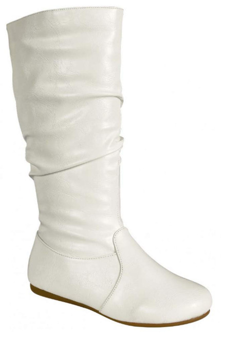 Wells Collection Womens Boots Soft Slouchy Flat to Low Heel Under Knee High, White, 7.5