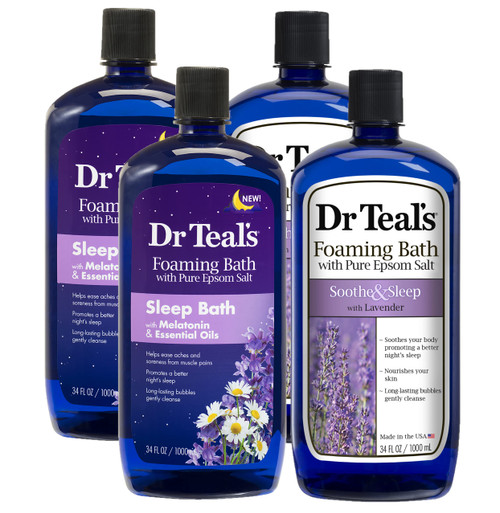 Dr Teal's Nighttime Foam Bath Variety Gift Set (4 Pack, 34oz Ea.) - Melatonin Sleep Bath, & Soothe & Sleep Lavender - Blended with Pure Epsom Salt - Essential Oils Promote a Better Sleep
