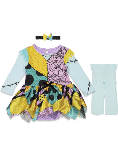 Disney Nightmare Before Christmas Sally Infant Baby Girls Cosplay Dress Tights and Headband 3 Piece Set 18-24 Months Multicolored