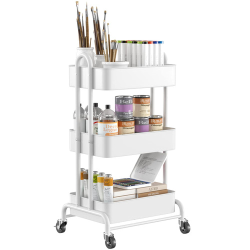 Ceayell 3-Tier Metal Rolling Storage Cart Heavy Duty Utility Cart Organizer with Lockable Wheels