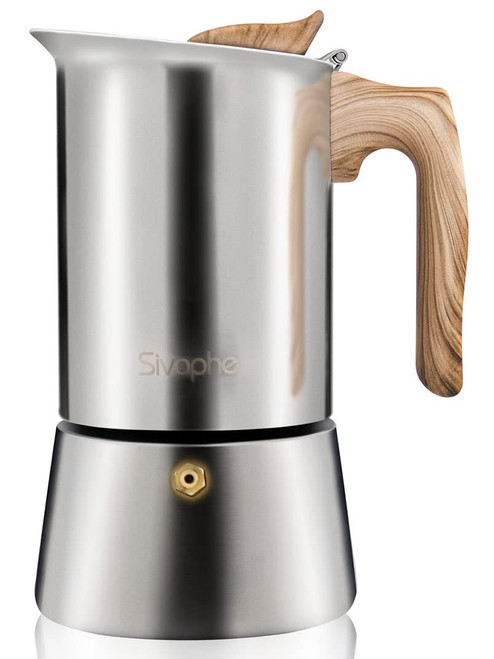 Sivaphe Stovetop Espresso Maker Stainless Steel 9 Cups, Induction-Capable Mocha Pot 450ml, Coffee Percolator with Step-by-step Instructions (1 Cup=50ml)