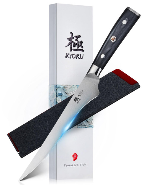 KYOKU 6.5" Boning Knife for Meat Cutting, Samurai Series Filet Knife with Pakkawood Handle, Japanese High Carbon Steel Knife, Full Tang Kitchen Knife for Lamb Chop Pork Shoulder with Sheath and Case