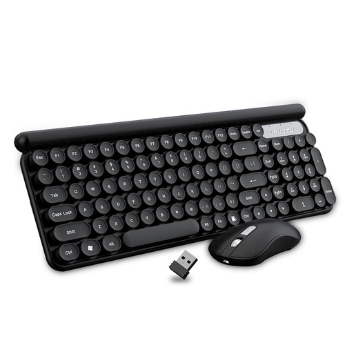 Wireless Mouse and Keyboard Combo,Ultra Thin 2.4G Cordless Punk Style Office Keyboard with USB Ergonomic Optical Mice Set for PC Laptops Notebooks Computer (Black)