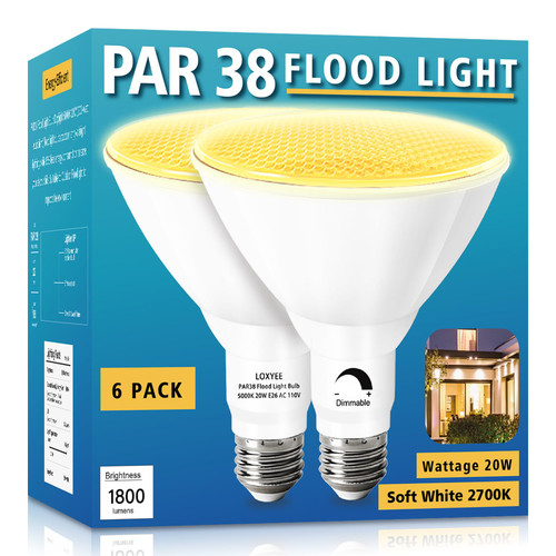 LOXYEE PAR38 LED Outdoor Flood Light Bulbs 6 Pack?Dimmable 20W(200W Equivalent) E26 Base Flood Light Bulbs, 1800 Lumens LED Flood Light for Outdoor Garden,Garage,Yards LOXYEE PAR38 LED Outdoor Flood Light Bulbs 6 Pack?Dimmable 20W(200W Equivalent) E26 Base Flood Light Bulbs, 1800 Lumens LED Flood Light for Outdoor Garden,Garage,Yards
