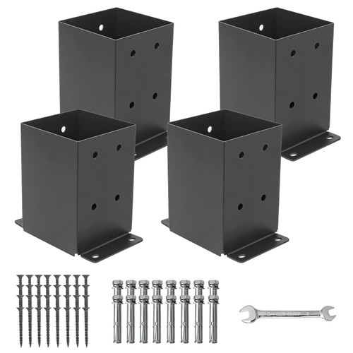 Nrspp 4x4 Post Base 4 Pcs,?Inner Size3.5"x3.5"?Wood Fence Pergola Post Bracket , Black Powder Coated Post Anchor,Deck Post Base Support Base Plate Pergola Brackets Fence Kit
