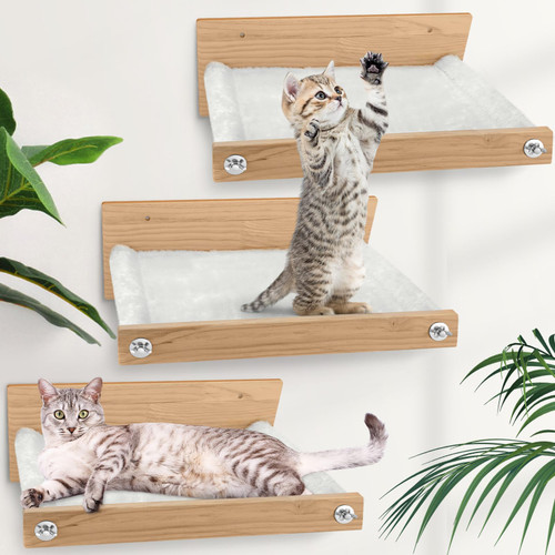 Thyle 3 Pcs Cat Hammock Wall Mounted Cat Wall Bed Cat Wall Shelf Kitty Wall Beds and Perches Wooden Quality Kitty Furniture for Indoor Cats Sleeping Playing Climbing Lounging
