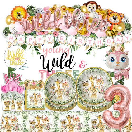 243 PCs Young Wild and Three Decorations Girl, Hombae Jungle Safari Animal Theme 3rd Party Supplies Backdrop Balloon Garland Leaf Banner Tablecloth Cake Topper Plate Napkin Cup Straw Knife Fork Spoon 243 PCs Young Wild and Three Decorations Girl, Hombae Jungle Safari Animal Theme 3rd Party Supplies Backdrop Balloon Garland Leaf Banner Tablecloth Cake Topper Plate Napkin Cup Straw Knife Fork Spoon