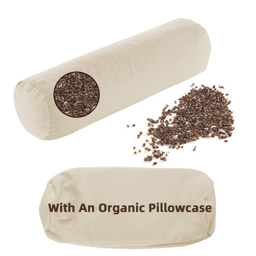 Lofe Buckwheat Cylinder Neck Pillow - Adjustable Bolster Pillow(17x6) with Pillowcase, Organic Cotton Cover, Cervical Neck Support, Neck Pain Relief for Back and Side Sleepers(Tartary Buckwheat Hulls)