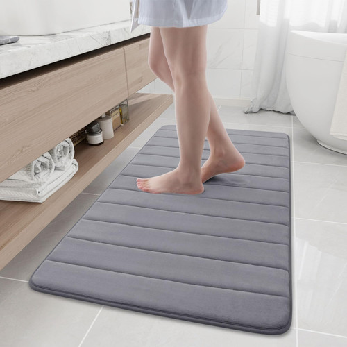 Buganda Memory Foam Bath Mat Rug, 47" x 24", Ultra Soft and Non-Slip Bathroom Rugs, Water Absorbent and Machine Washable Bath Rug Runner for Bathroom, Shower, and Tub, Dark Grey
