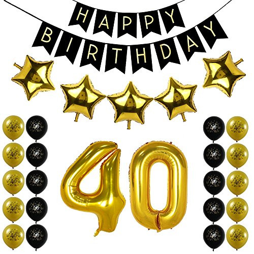 40th Birthday Decorations Kit - Happy Birthday Banner,40th Birthday Balloons Gold and Black,Number 40 Foil Balloons - 40th Birthday Party Supplies