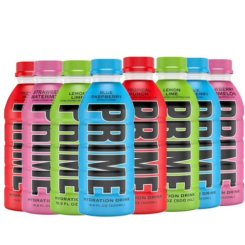 BEEQ BOX - (PACK OF 8) NEW FLAVOR! Prime. Hydration Drink Variety Pack Electrolyte Beverage - Lemon Lime, Tropical Punch, Blue Raspberry .Strawberry Watermelon - 16.9 Fl Oz