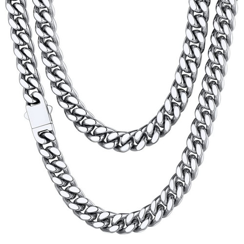 Stainless Steel Mens Cuban Link Chain, Miami Cuban Chain Necklace for Men, 9mm Wide Hip Hop Mens Jewelry, 20"