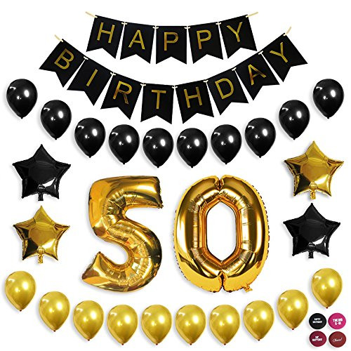 50th Birthday Decorations, Balloon Banner, 50th Party Supplies, Office Party, Black and Gold Birthday Backdrop