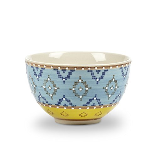 Abbott Collection Cheerio Stoneware Bowl, Blue w/ Yellow Diamonds