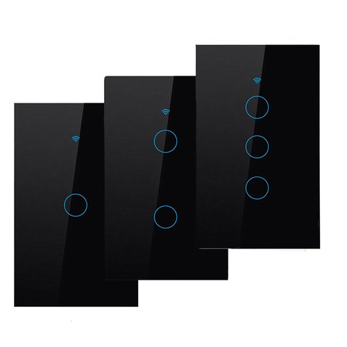 ZMIN WiFi Smart Light Switch Glass Screen Touch Panel Voice Control Wireless Wall Switches Remote with Alexa Google Home Black 3-Gang