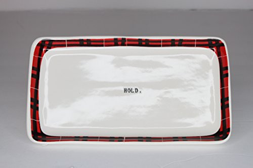 Rae Dunn Magenta Ceramic Rectangle Plate Trinket Holdall Typewriter Hold. - Red Plaid