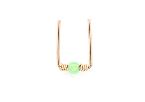 Double Piercing Stud Staple Earring with Opal Multiple Hole Earring two Posts Handmade Ear Jewelry (Rose Gold Filled - Pair, Pink Opal)