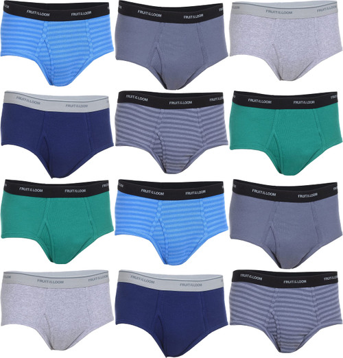 Fruit of the Loom Men's Fashion Briefs 12-Pack Value MYSTERY COLORS Cotton Waistbands Vary Small