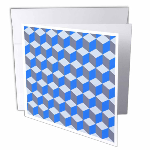 3dRose Isometric Cube Pattern Dark Blue Grey Geometric Art Cut Out - Greeting Cards (gc-376634-2)