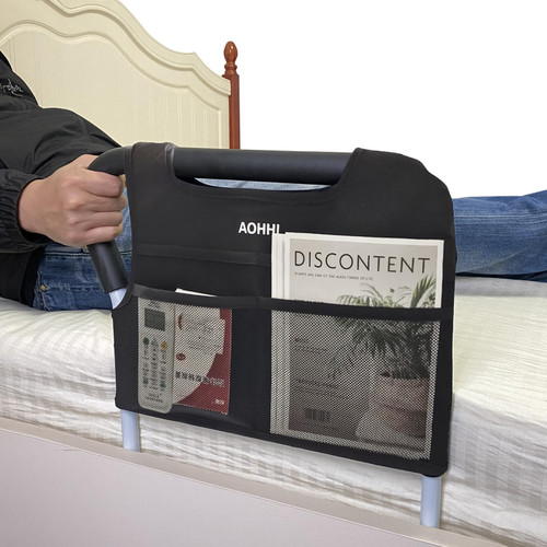 Bed Rails for Elderly Adults Safety with Adjustable Heights Storage Pocket Assist Support Side Railings for Seniors Citizens Slides Under Mattressbed Cane Medical Bed Guard Bed Handles Bars (Grey)