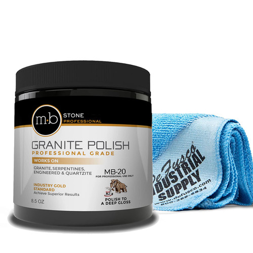 MB-20 Granite Polishing Cream with Microfiber Cloth - Spot Polish Etches and Dullness to Restore Granite, Mercantile Granite, Serpentine, Engineered Stone, Quartzite or other Ophicalcites - 8.5 Oz Kit