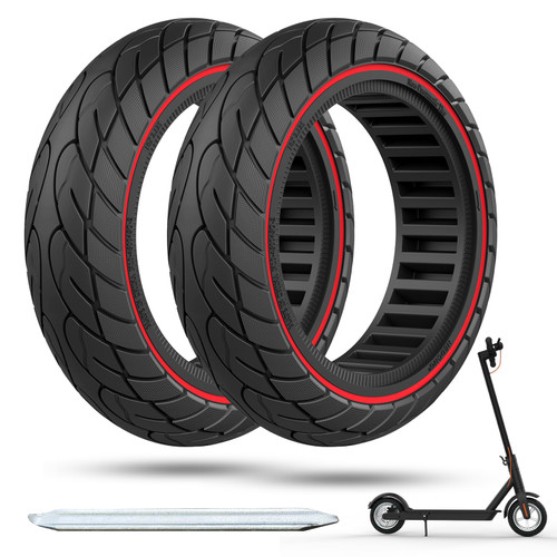 Cooryda Solid Tire,10 inches Electric Scooter Wheels 10x2.125 Tubeless Tyre Front or Rear Replacement Solid Rubber Tires for Electric Scooter 2pc Red