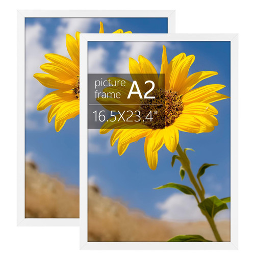 Golden State Art, A2 Picture Frame with Plexiglass, 16.5x23.4 Inch Picture Frame - Horizontal And Vertical Display for Wall - Set of 2 (White)