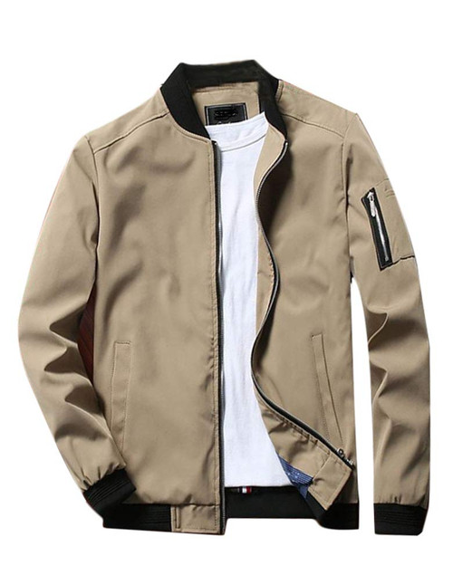 Lavnis Men's Flight Bomber Jacket Lightweight Softshell Coat Sportwear Zipper Windbreaker Khaki 2XL