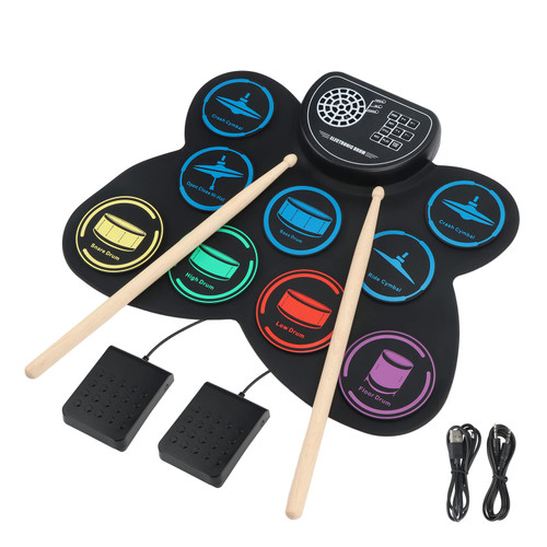 Electronic Drum Set, Marrilley 9 Drum Practice Pad with Headphone Jack, Roll-up Drum Pad Machine Built-in Speaker Drum Pedals Drum Sticks 10 Hours Playtime, Great Holiday Xmas Birthday Gift for Kids