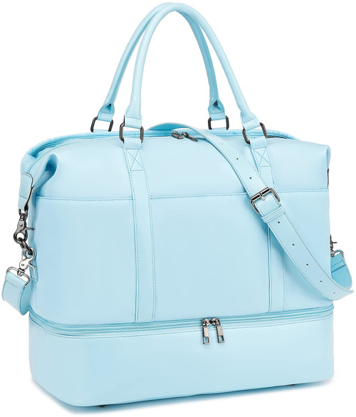 LEDAOU Weekender Travel Bag for Women Overnight Bag with Shoe Compartment Carry On Duffle Tote Bag with Trolley Slevee Wet Pocket (Blue)