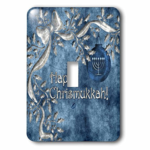 3dRose lsp_52281_1 Happy Chrismukkah Blue and Silver Ornament and Menorah Single Toggle Switch