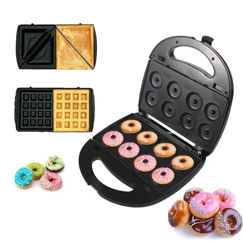 Baotkere Donut Maker, 3 in 1 Electric Waffles Sandwich Machine?Panini Press Grill Iron Set with 3 interchangeable Removable Non Stick Plates?750W Detachable Dessert Toaster, Perfect for Breakfast