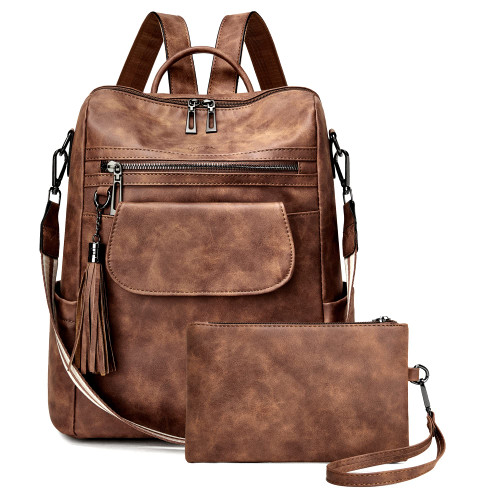 OPAGE Leather Backpack Purse for Women Fashion Designer Ladies Shoulder Bags Travel Backpack With Wristlet