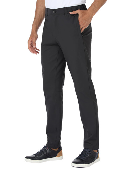 PULI Golf Pants Men Stretch Slim Fit Waterproof Dress Casual Work Hiking Tapered Pants with Pockets Black