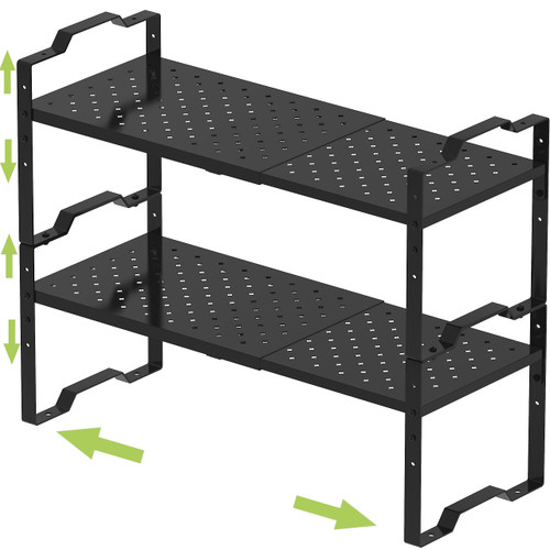 Jojocross Expandable Shelf Cabinet Organizer Adjustable Stackable Spice Rack at Kitchen and Bathroom more, Countertop Cupboard Organization Pantry Storage,Metal plate with hole (2 PACKS/BLACK, MEDIUM)