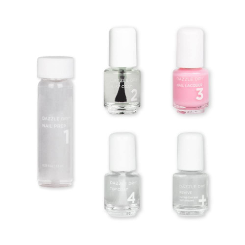 Dazzle Dry Mini Kit 4 Step System - Pinkie's Up, a semi-sheer, pink that's flirty yet formal. Sheer, milky effect. (5 Piece Kit)