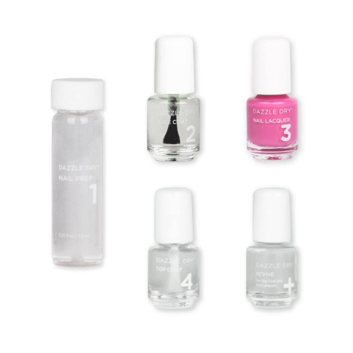 Dazzle Dry Mini Kit 4 Step System - Cherry Parfait, a medium bright pink with raspberry undertones. Full coverage, cream. (5 Piece Kit)