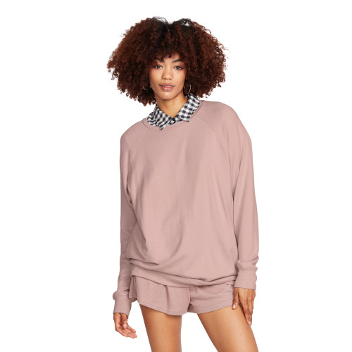 Volcom Women's Regular Lived in Lounge Crew Neck Fleece Sweatshirt, Raisin, X-Small