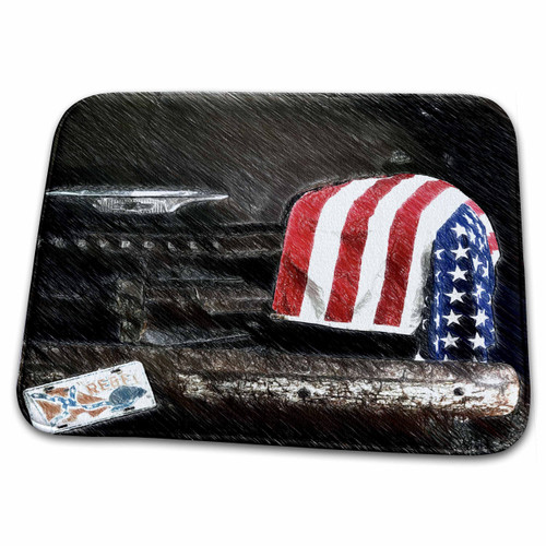 3dRose A Rusty Old Timer car with The American Flag and a... - Bathroom Bath Rug Mats (rug-201116-1)