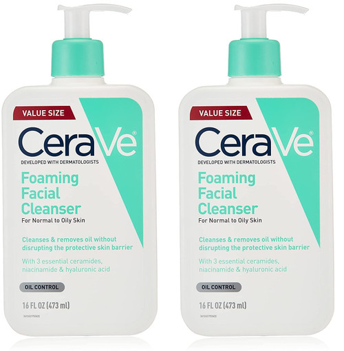 Foaming Facial Cleanser, Makeup Remover and Daily Face Wash for Oily Skin, Paraben & Fragrance Free, 2 Pack of 16 Fl Oz