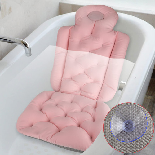 Full Body Bath Pillow?Bath Pillow for Bathtub?Adult Tub Pillow for Tub Neck and Back Support Quick Drying Headrest Cushion Mat with 6 Non-Slip Suction Cups (Pink with Suction Cups)